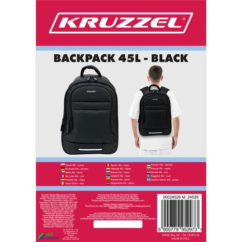 45L batoh - černý Kruzzel 24526