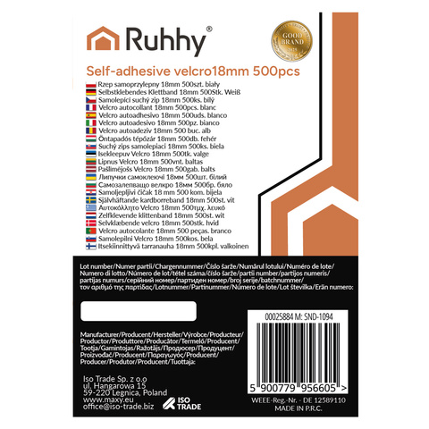 Selbstklebendes Klettband 18mm 500 Stück weiß Ruhhy 25884