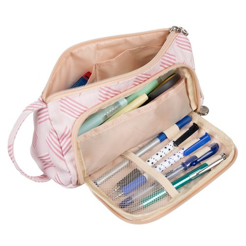 Trousse scolaire extensible à deux compartiments, double sac rose, pour enfants