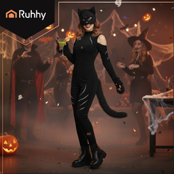 4-piece cat/fox costume, black, Ruhhy 26248