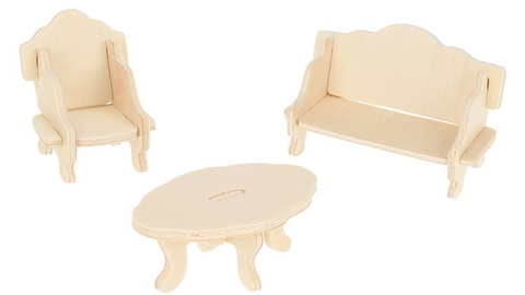 Set Holzmöbel für Puppen, 34-teilig.