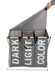 Laundry basket - 3 compartments on a foldable frame