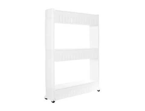 Mobile kitchen shelf on wheels, white