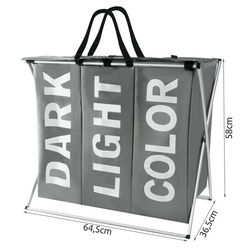 Laundry basket - 3 compartments on a foldable frame