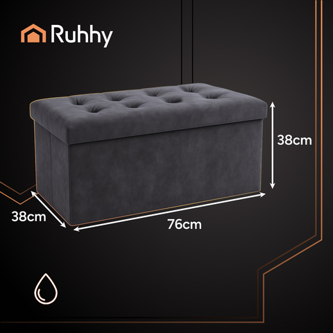 Пуф из серого бархата 76x38x38 см Ruhhy 26130