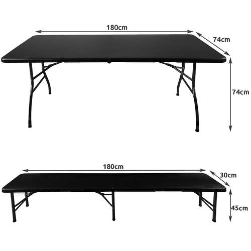 Sulankstomas sodo stalas 180 cm + 2 suolai - juodi