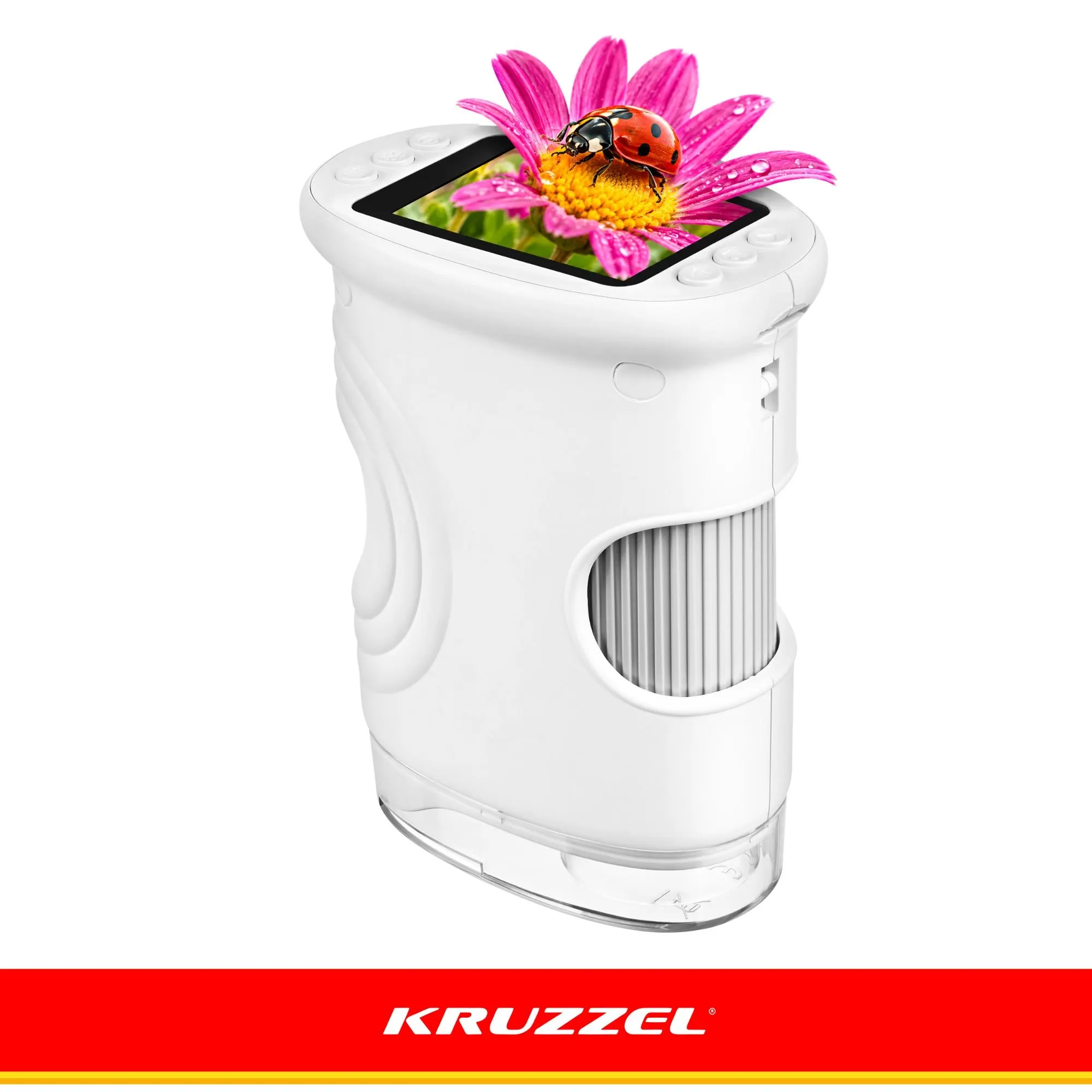 Дитячий цифровий кишеньковий мікроскоп Kruzzel 28318, 1000×, 2 Мп, IPS-екран 2", 8 LED, білий