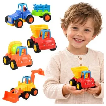Traktor/Bagger/Kipper mit Antrieb – 4-teiliges Set