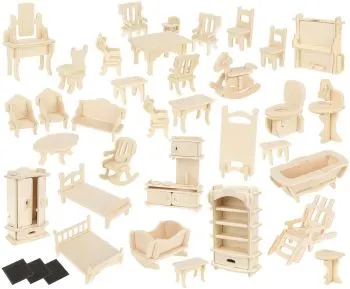 Set of wooden doll furniture, 34 pieces