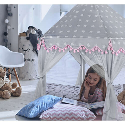 Детская палатка серо-розовая Kruzzel 23476
